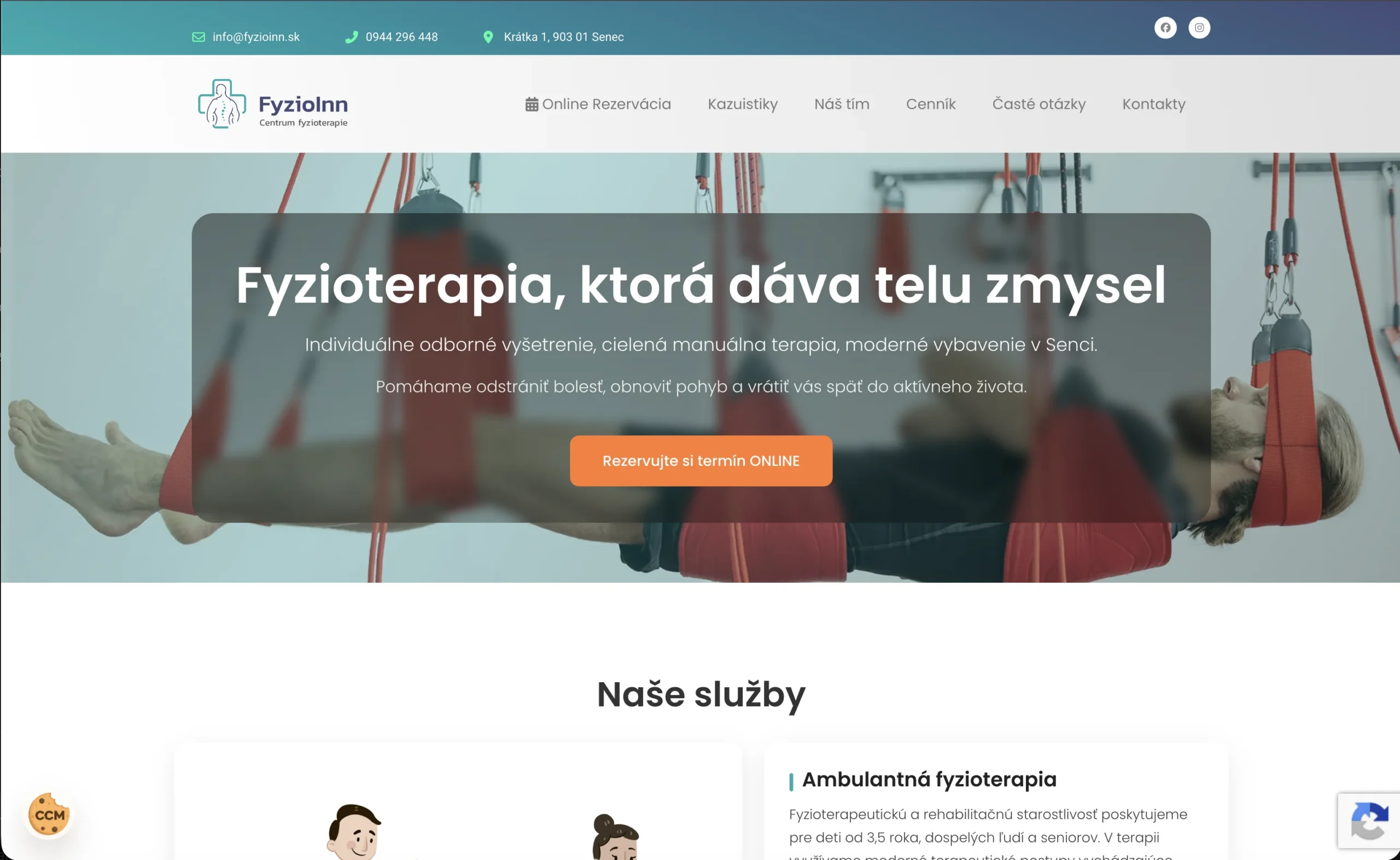 Desktopová verzia webu FyzioInn