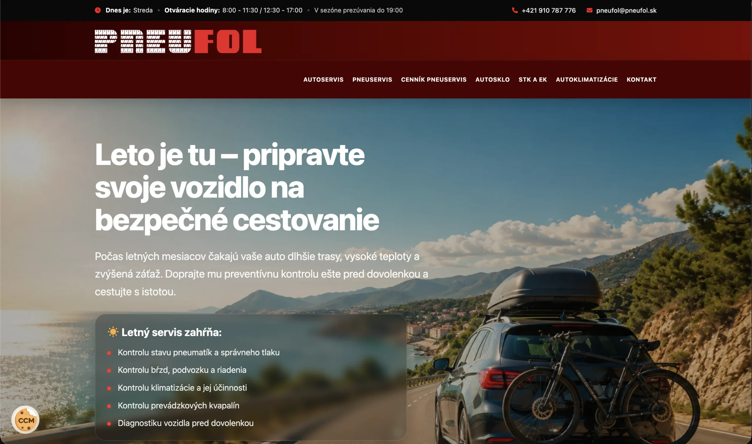 Desktopová verzia webu Pneufol